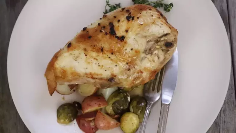 Pan-Roasted Chicken with Lemon-Garlic Brussels Sprouts and Potatoes