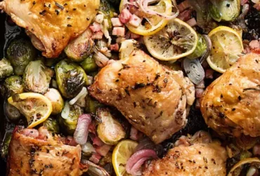 Sheet Pan Roasted Chicken Thighs with Brussels Sprouts