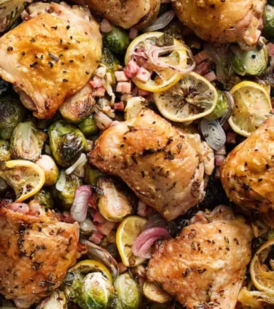Sheet Pan Roasted Chicken Thighs with Brussels Sprouts