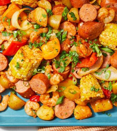 Sheet Pan Shrimp and Sausage Bake