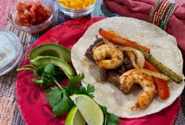 Sheet Pan Steak and Shrimp Fajitas