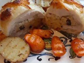 Stuffed Chicken Thighs with Roasted Potatoes and Carrots