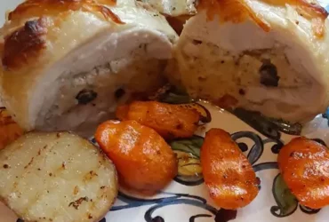 Stuffed Chicken Thighs with Roasted Potatoes and Carrots